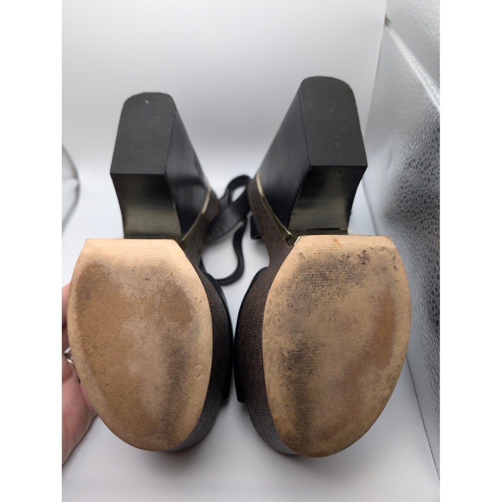 Michael Kors Womens Black Leather MK Signature Platform Wedge Sandals Size 8.5 - Picture 5 of 11